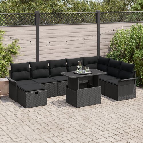 vidaXL Vrtna sedežna garnitura z blazino 9 pcs Črna Poly ratan, (5000153372) Cene