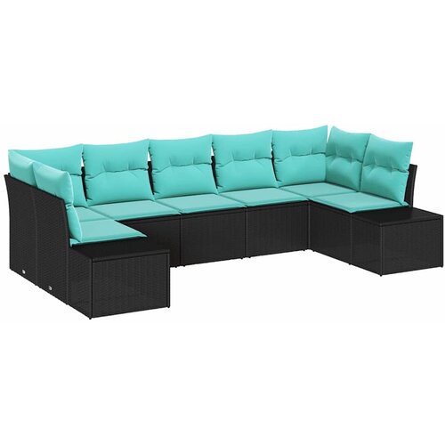 vidaXL Vrtna sedežna garnitura 7 pcs Črna in turkizna Poly ratan, (5000134680) Cene