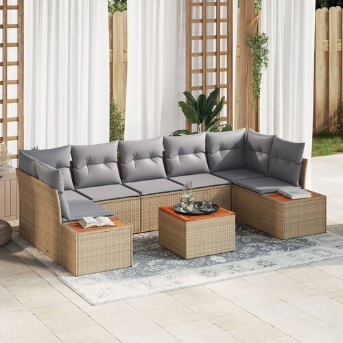 vidaXL 8-delna vrtna sofa garnitura z blazinami Bež Poli Ratan Acacia Cene