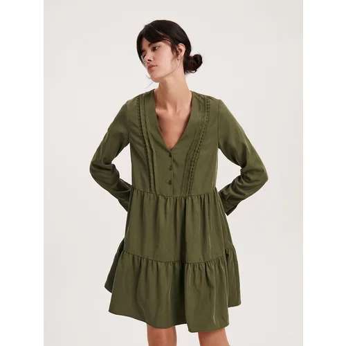 Reserved - Mini haljina s volanima - zelena