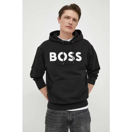 Boss Bombažen pulover ORANGE moški, črna barva, s kapuco
