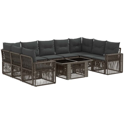  Sjedeća garnitura za vrt 10 kom. Siva i tamno siva poliratan 100 x 55 x 73 cm Slike