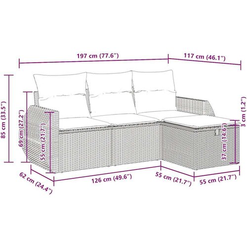 VidaXL 4-dijelni set vrtnih sofa od poliratana s jastucima sivi Slike