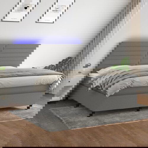  The Living Store Box spring postelja z vzmetnico LED temno siva 160x200 cm blago - Box Spring Postelja, (21444334) Slike