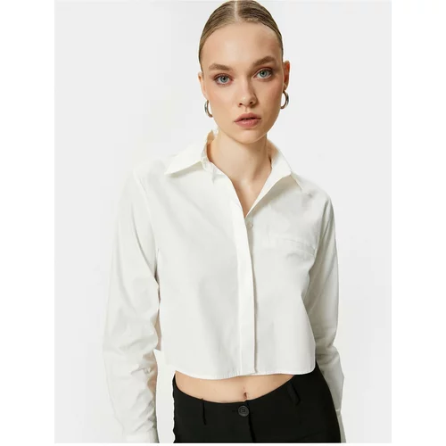 Koton Crop Shirt Pocket Buttoned Long Sleeve Cotton