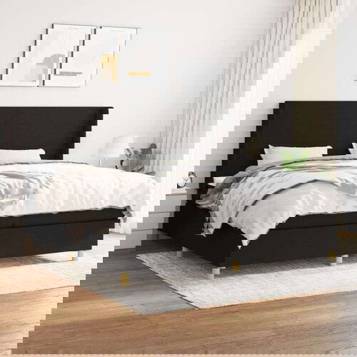  Box spring postelja z vzmetnico črn 200x200 cm blago, (20761284) Cene