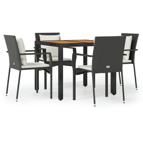  5-dijelni vrtni blagovaonski set s jastucima od poliratana crni Crna Dužina stola 90 cm Slike