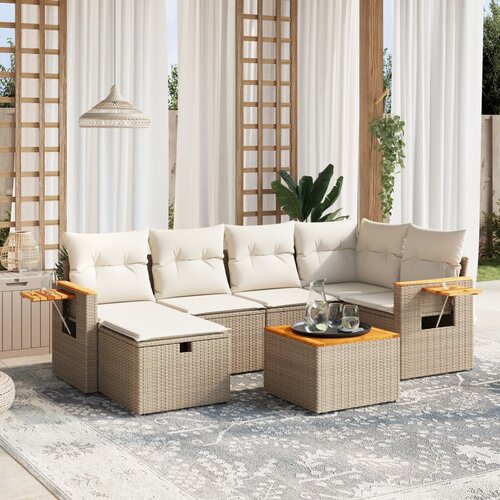 vidaXL 7-dijelni set vrtnih sofa od poliratana s jastucima bež Cijene