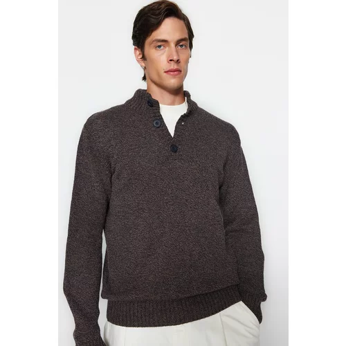 Trendyol Men's Brown Slim Fit Half Turtleneck Button Knitwear Sweater
