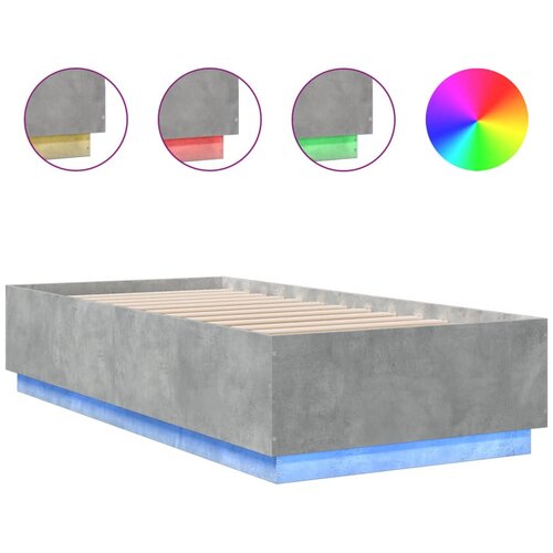 Maison Chic Posteljni okvir - Enojna postelja - Postelja za odrasle z LED lučkami betonsko siv 90x200 cm inž. les, (21697182) Slike