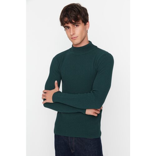 Trendyol Emerald Green Men's Fitted Slim Fit Half Turtleneck Corded Knitwear Sweater Slike