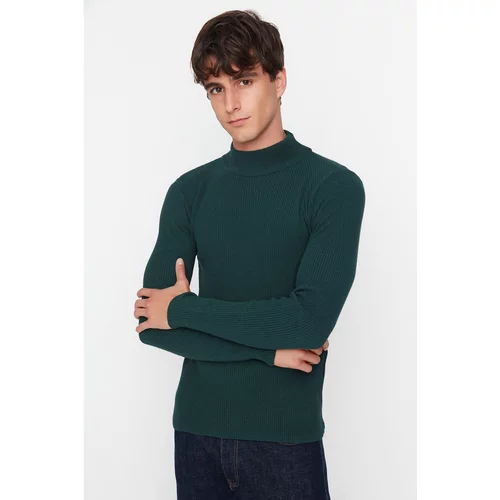 Trendyol Emerald Green Men's Fitted Slim Fit Half Turtleneck Corded Knitwear Sweater