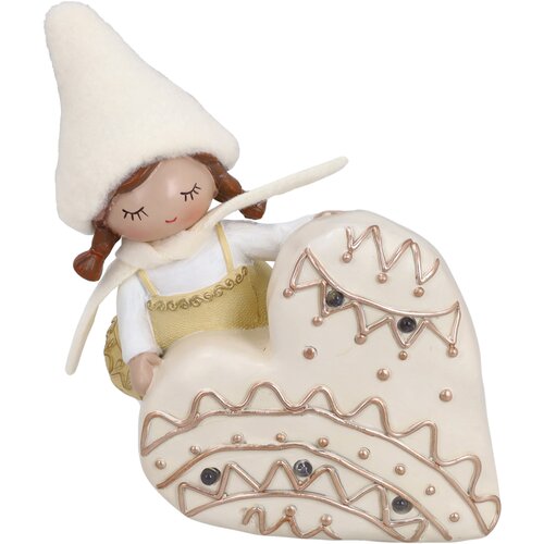 Tognana Figura zimske devojčice Christmas Pretty, Sa srcem i LED svetlom, Bež Slike