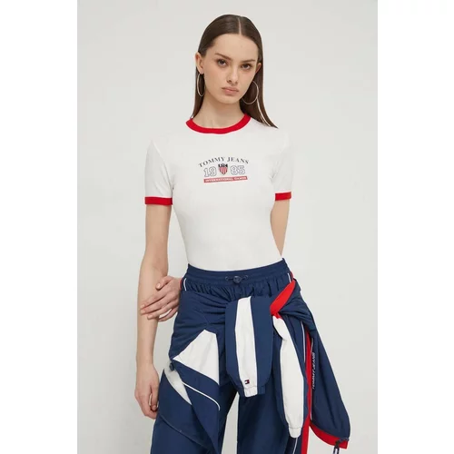 Tommy Jeans Kratka majica Archive Games ženska, bež barva