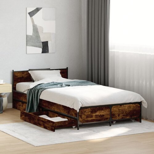 Furnova Posteljni okvir s predali dimljen hrast 75x190 cm inž. les, (21936398) Slike