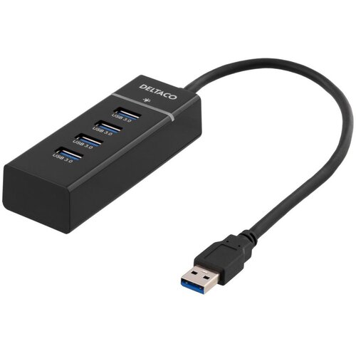 Deltaco HUB 3.0 4xUSB-A aluminijast, črn Slike