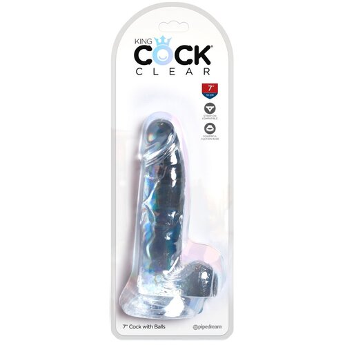 King Cock Clear 7 - pripenjalni, testisni dildo (18 cm) Cene
