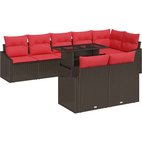vidaXL Vrtna sedežna garnitura 9 pcs Rjava in rdeča poli ratan, (5000135613) Cene