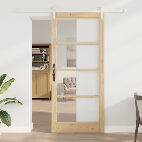 vidaXL drsna vrata z opremljenim setom 93x211 cm masiven bor, notranja vrata z steklom 'ORKDAL'93x211x4 cm masiven bor Cene