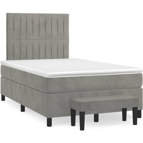 VidaXL Box spring postelja z vzmetnico svetlo siva 120x190 cm žamet Slike