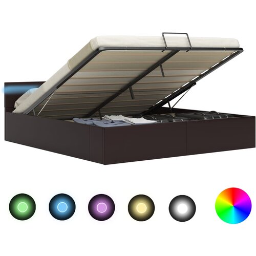 VidaXL Dvižni posteljni okvir LED sivo umetno usnje 160x200 cm Slike