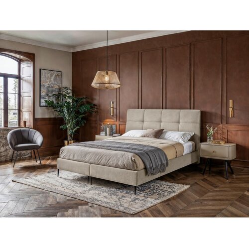 MID.YOU POSTELJA BOXSPRING x , tekstil, leseni material krem barve Cene