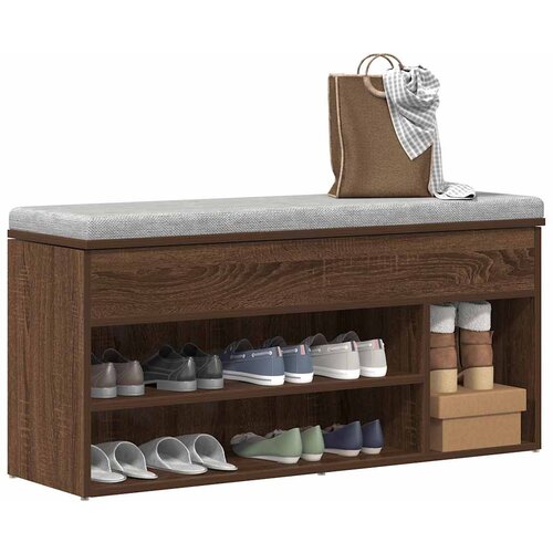 vidaXL Lavica za čevlje rjavega hrasta 102x30,5x45 cm Inženirski les Cene