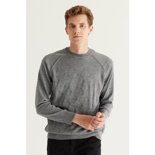 ALTINYILDIZ CLASSICS Men's Gray Standard Fit Normal Cut Crew Neck Jacquard Knitwear Sweater. Cene