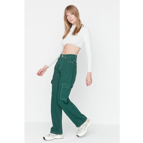 Trendyol Green Cargo Pocket High Waist Wide Leg Jeans Slike