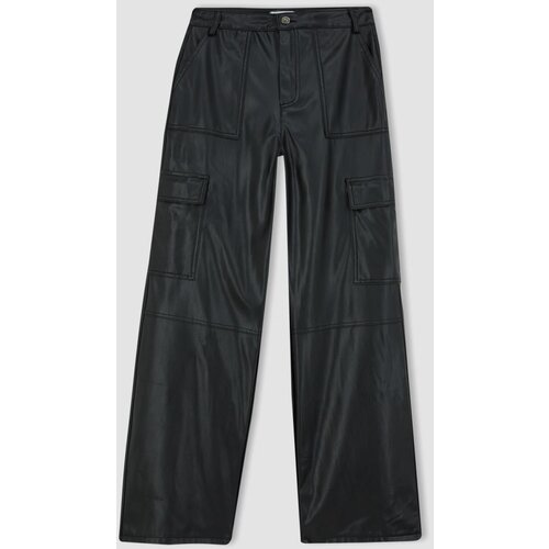Defacto Wide Leg Cargo Faux Leather Trousers Slike