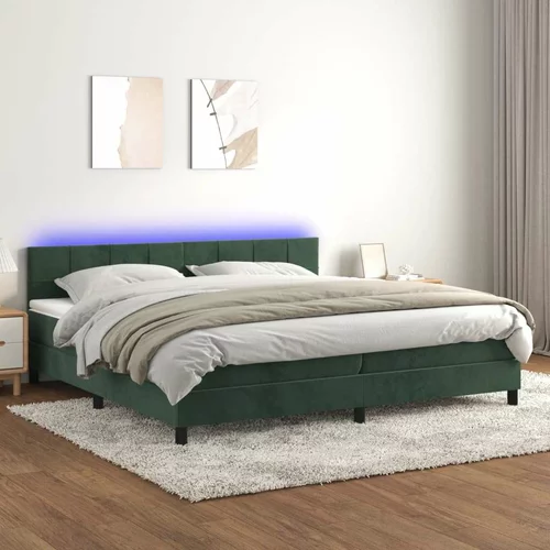  Box spring postelja z vzmetnico LED tem. zelena 200x200cm žamet, (20899629)
