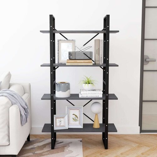 VidaXL Knjižna omara 4-nadstropna siva 80x30x140 cm trdna borovina Slike