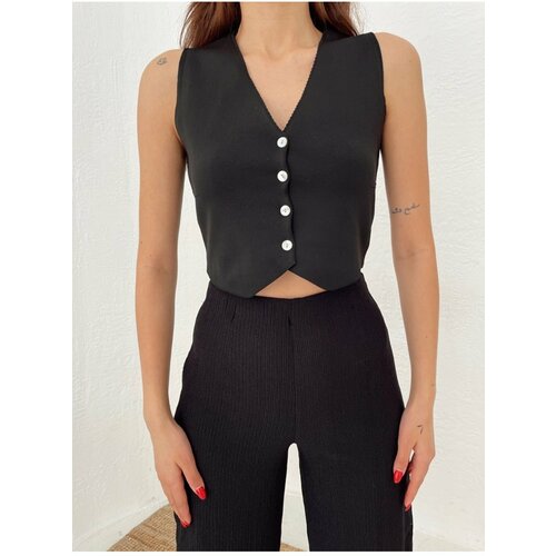 Laluvia Black Buttoned Knitwear Vest Slike