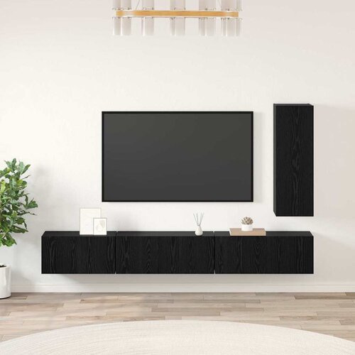  Set TV komoda s ladicama 4 pcs Crni hrast Konstruirano drvo Cijene