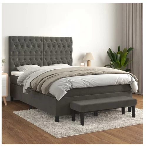  Box spring postelja z vzmetnico temno siva 140x200 cm žamet