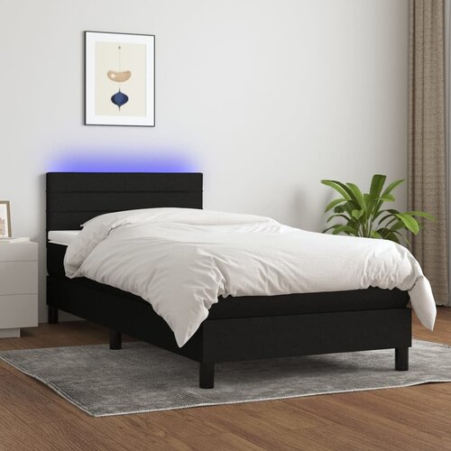 VidaXL Box spring postelja z vzmetnico LED črna 90x200 cm blago Slike