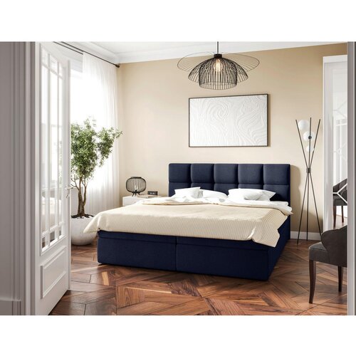 MID.YOU POSTELJA Z VZMETNICO 140 cm x 200 cm , les, tekstil, leseni material temno modra Cene