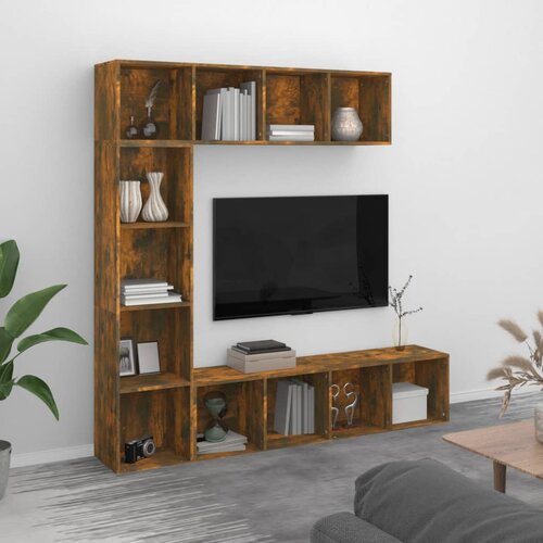 VidaXL 3-dijelni set ormarića za knjige/TV boja hrasta 180x30x180 cm Slike