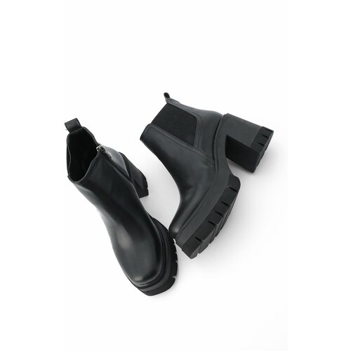 Marjin Women's Zippered Elastic Detail Heeled Boots Veros Black. Slike