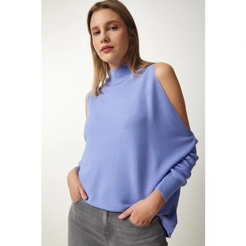 Happiness İstanbul Women's Dark Lilac Cut Out Detailed Oversize Knitwear Sweater