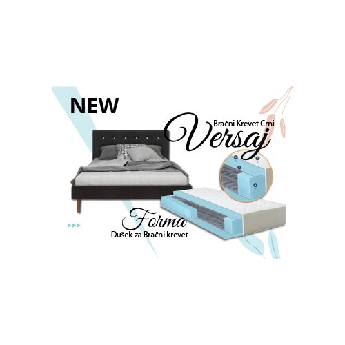 ABC Beds Design Versaj Bračni Krevet 216X164X108 cm - Crni + Forma Dušek za Bračni krevet 160x200 cm Cene
