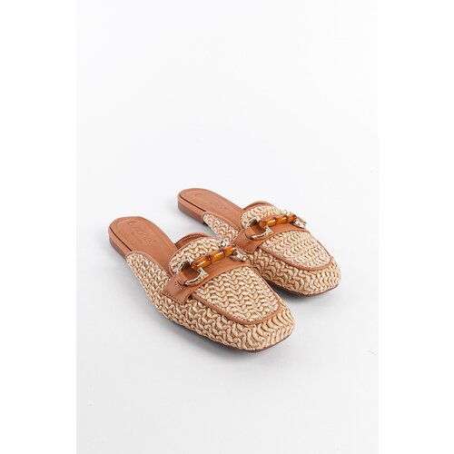 Capone Outfitters straw Buckle Genuine Leather Women's Short Heeled Closed Women's Slippers Cene