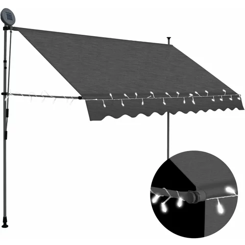 vidaXL Ročno zložljiva tenda z LED lučmi 250 cm antracitna