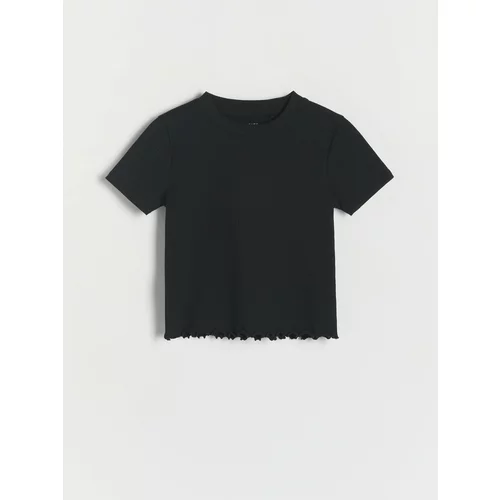 Reserved - Kratka majica kratkih rukava s peplum porubom - crno