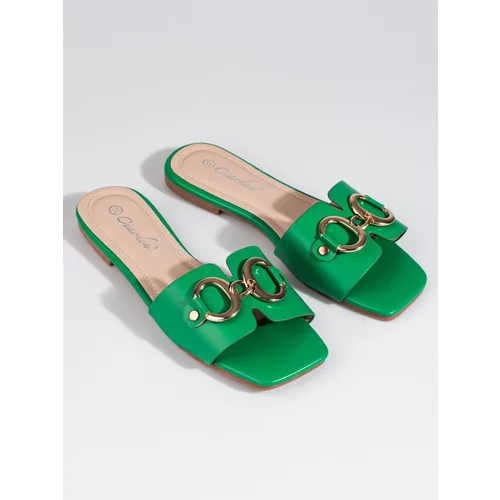 SHELOVET Elegant green slippers with buckle