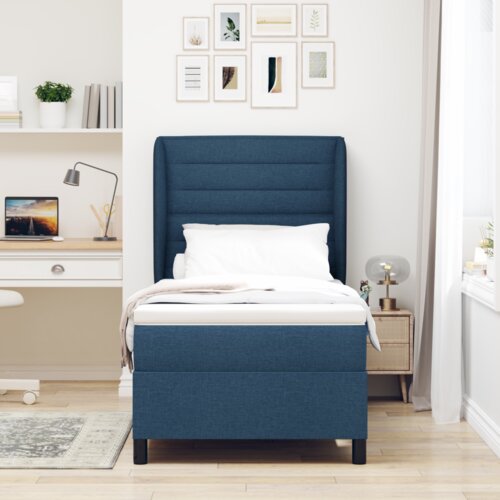 Plavi Box Spring Krevet s Madracem 100x200 cm Tkanina Cijene