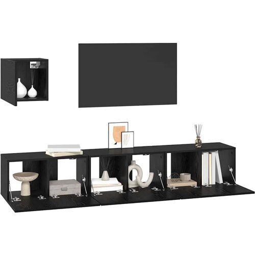 Set TV komoda 4 kom. Crni hrast Konstruirano drvo Crna 60 x 30 x 30 cm Slike