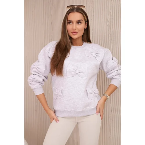 Kesi Insulated cotton sweatshirt with decorative bows, beige melange