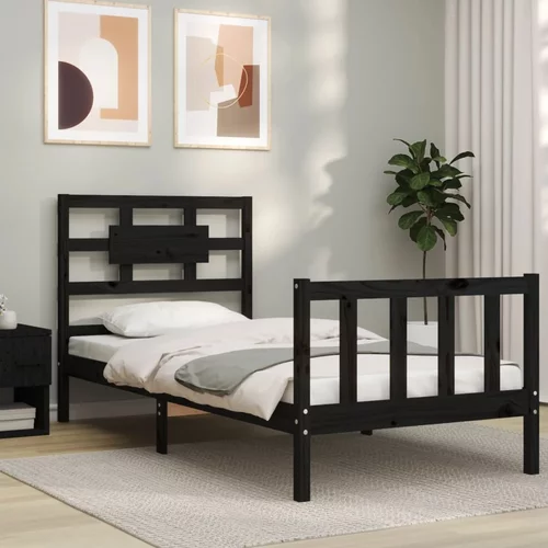  kreveta s uzglavljem crni 90 x 200 cm od masivnog drva