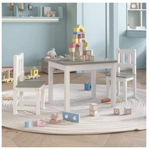  3-delni komplet otroške mize in stolov bel in siv MDF